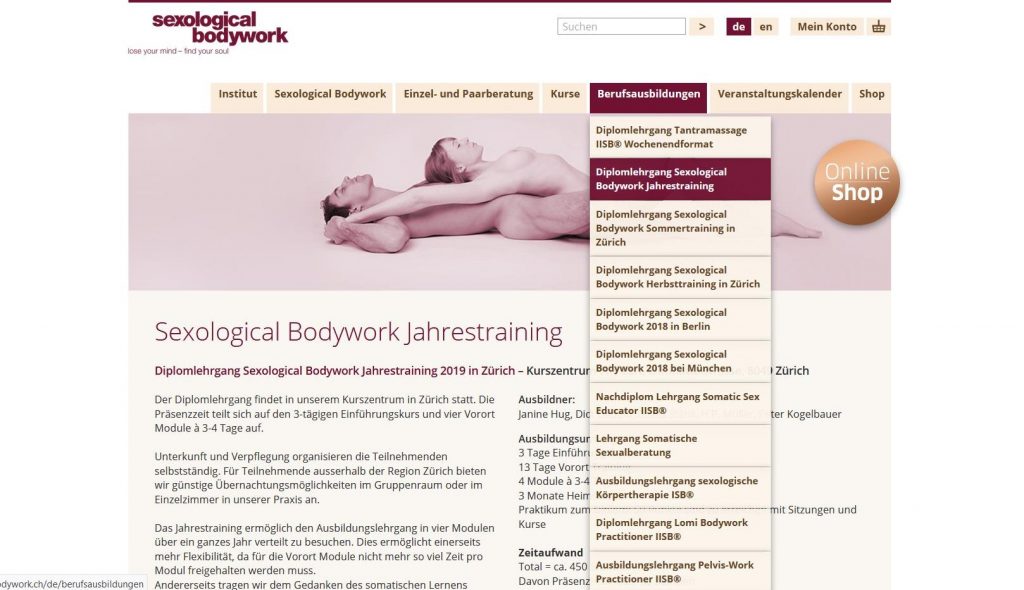 Webseite des IISB International Institut for Sexological Bodywork